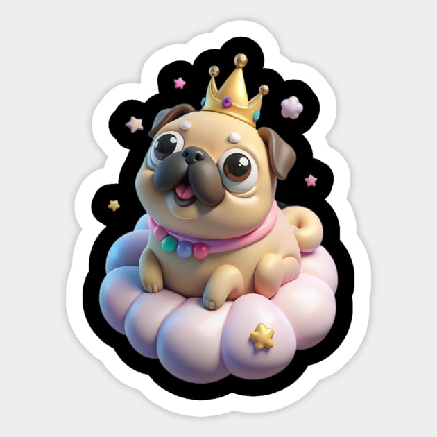 Adorable Fat Pug Queen - Kawaii Puppy & Crown Design Sticker by IamActiveDog
